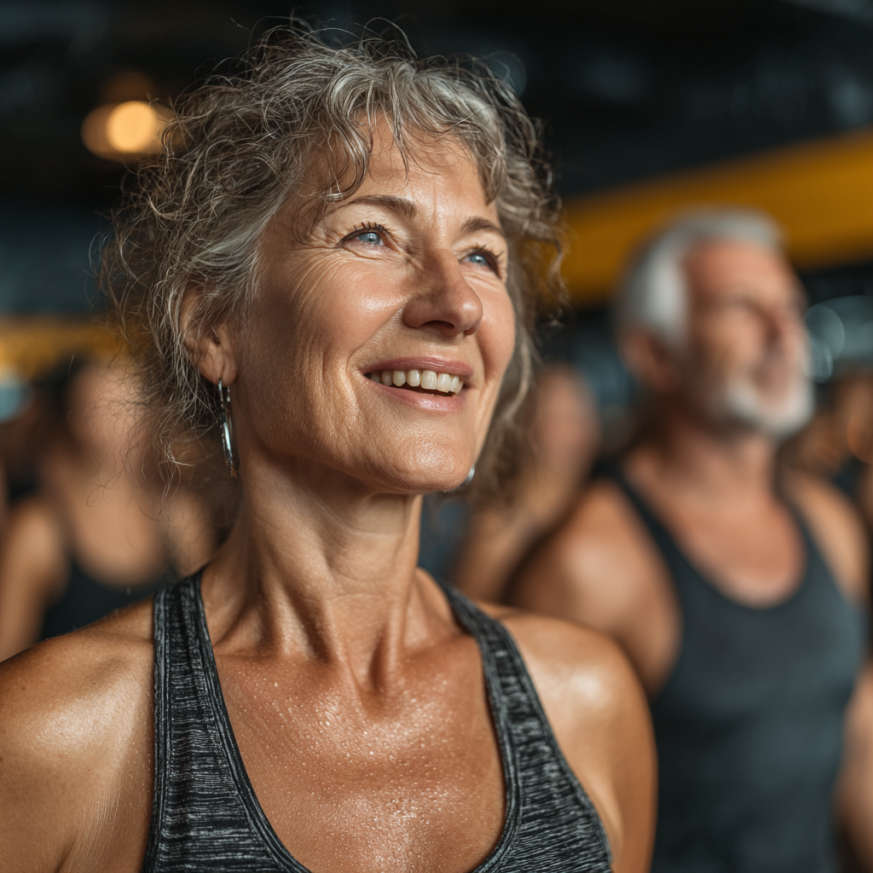 Възрастни хора упражняват йога