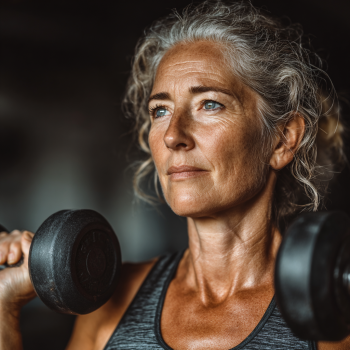 Възрастна жена прави упражнения