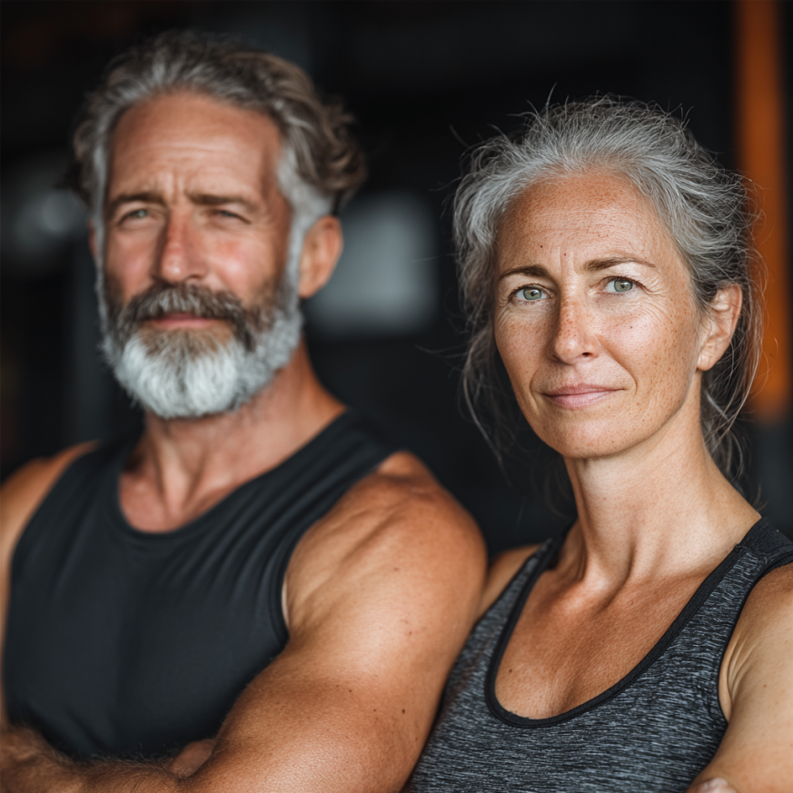 Възрастен мъж с треньор